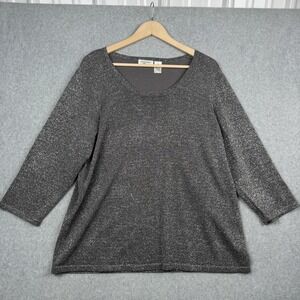 Laura Ashley Sweater Womens 2X Gray Silver Metallic 3/4 Sleeve Christmas Holiday